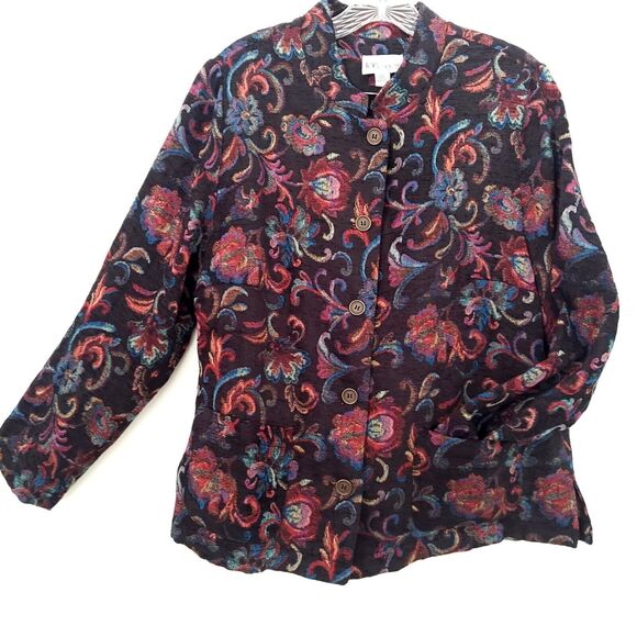 TOG Shop Blazer Petite Large Jacquard Floral Tapestry Jacket Black Colorful - Picture 5 of 12